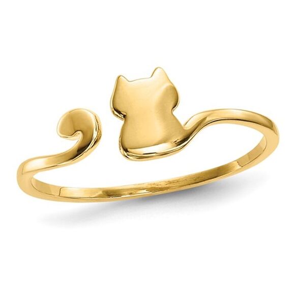 14K Yellow Gold Polished Cat Adjustable Cuff Ring